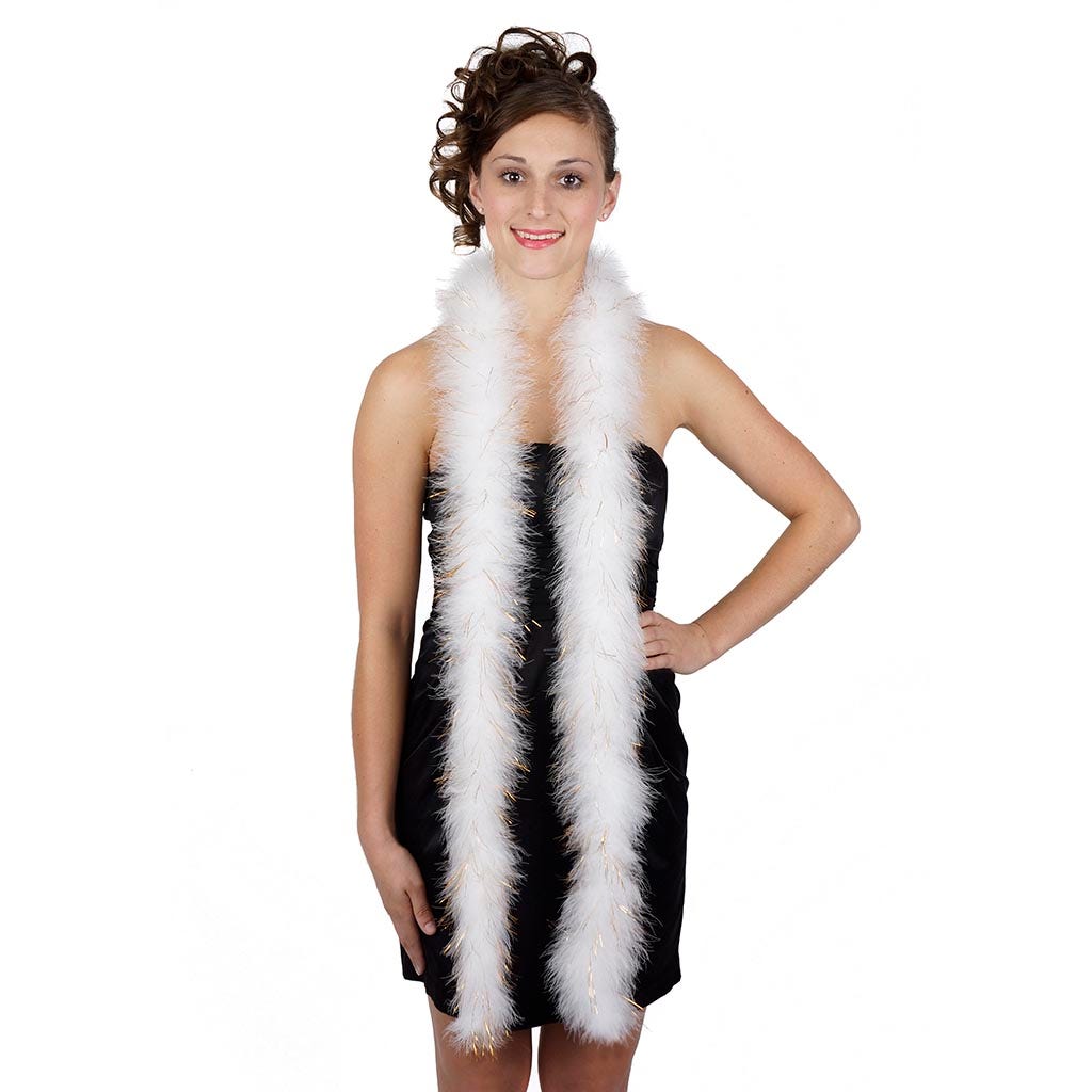 Full Marabou Feather Boa with Lurex - White/Gold Lurex