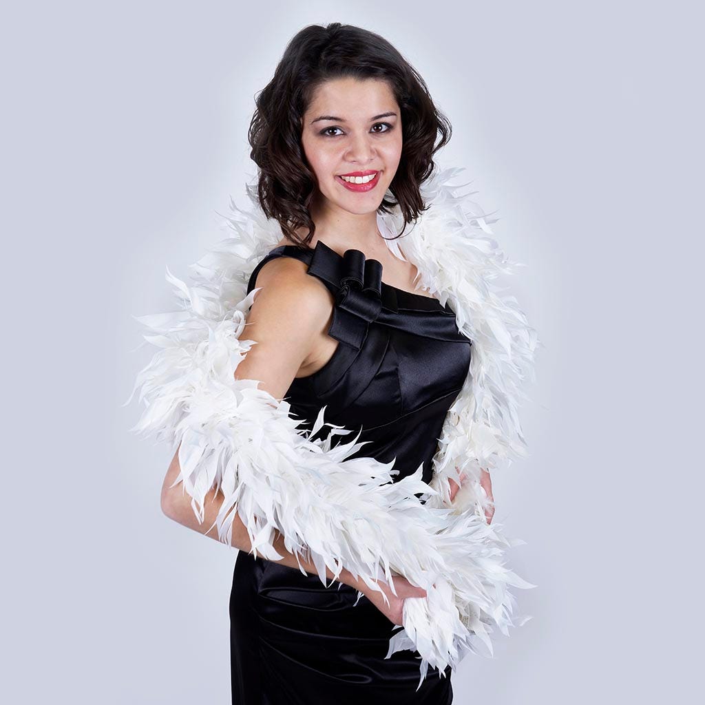 Goose Feather Boa - Stripped Nagoire - White
