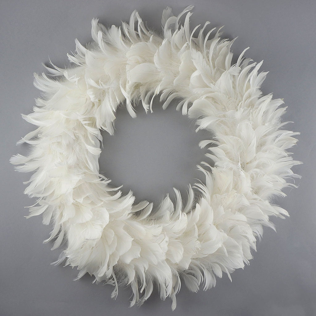 Zucker White Goose Feather Christmas Wreath - 24 Shiny Farmhouse Autumn or Fall