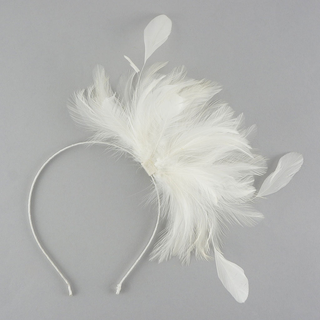 Feather Headband w/Rooster Hackle/Stripped Coque White