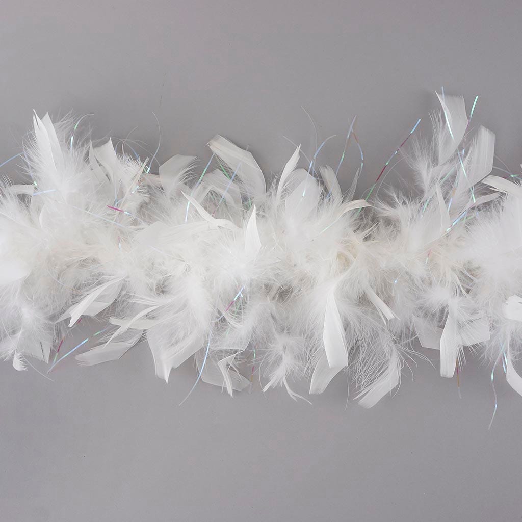 Dress Up Feather Boa for Little Girls - White/Opal Lurex