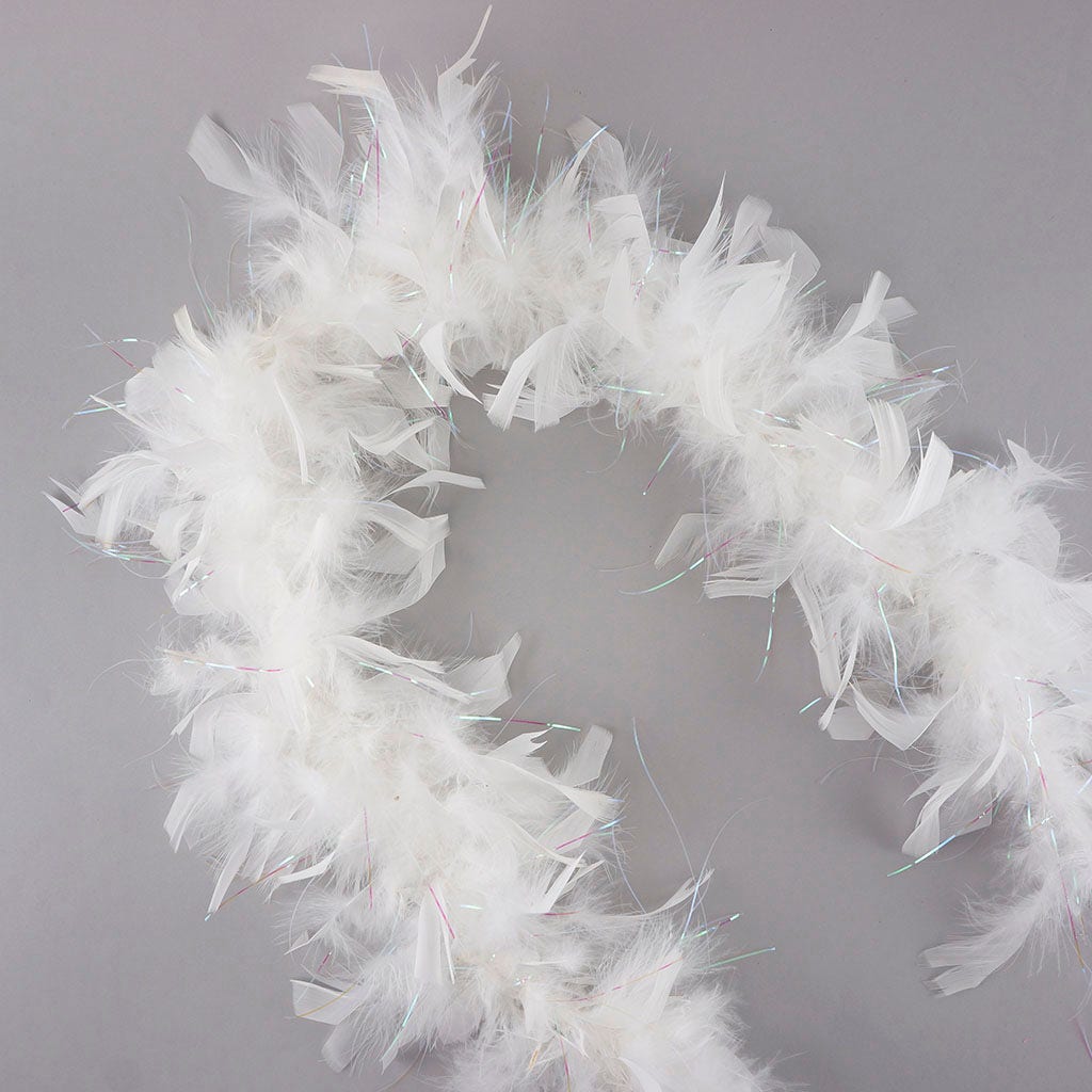 Dress Up Feather Boa for Little Girls - White/Opal Lurex