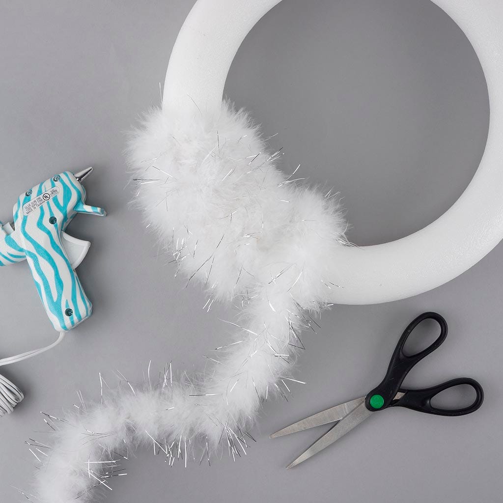 Thin Marabou Feather Boa with Lurex - White/Opal Lurex