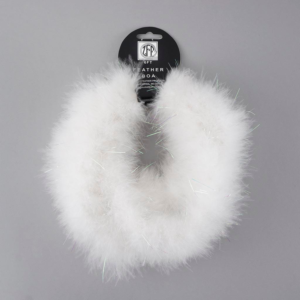 Thin Marabou Feather Boa with Lurex - White/Opal Lurex
