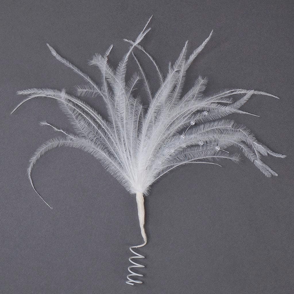 Zucker Feather - Feather Floral Pick w/Ostrich-Pearls - White