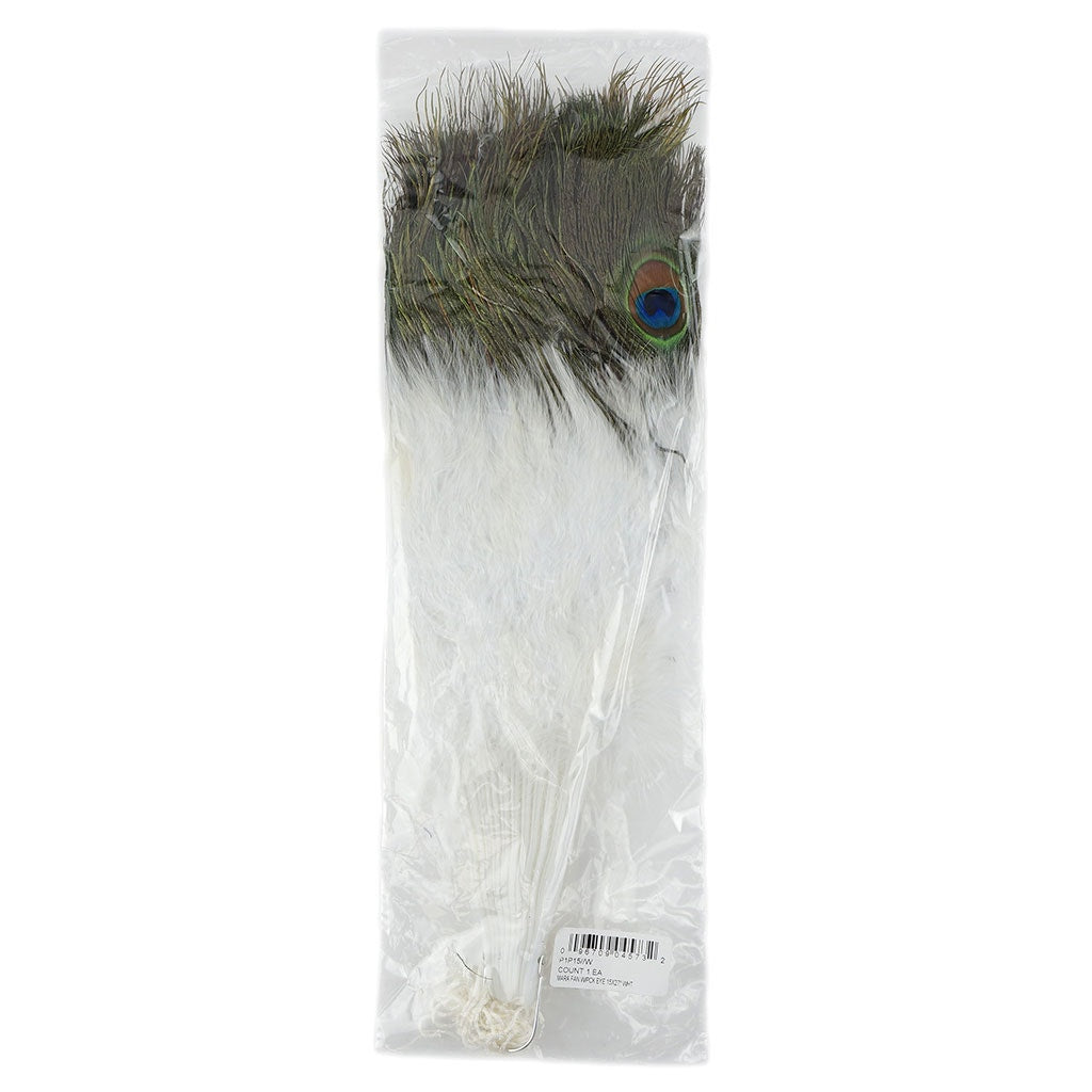 Marabou-Peacock Feather Fan - White