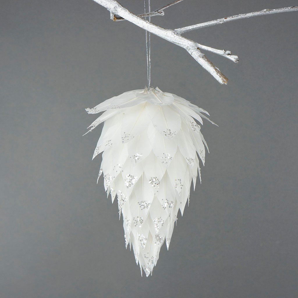 ZUCKER™ Pine Cone Ornament w/Glitter White/Silver