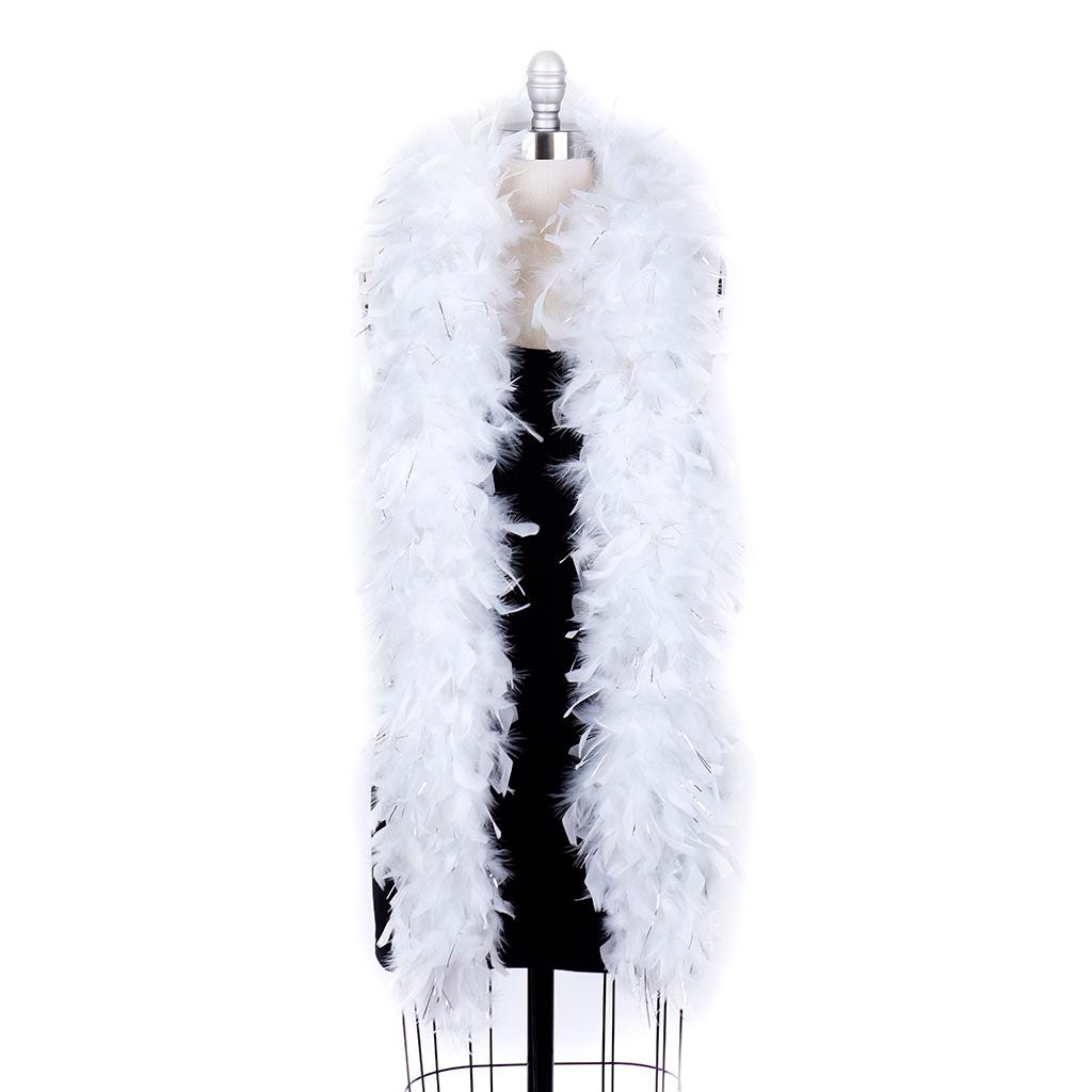 Chandelle Feather Boa with Lurex - Heavyweight  - White/Silver Lurex