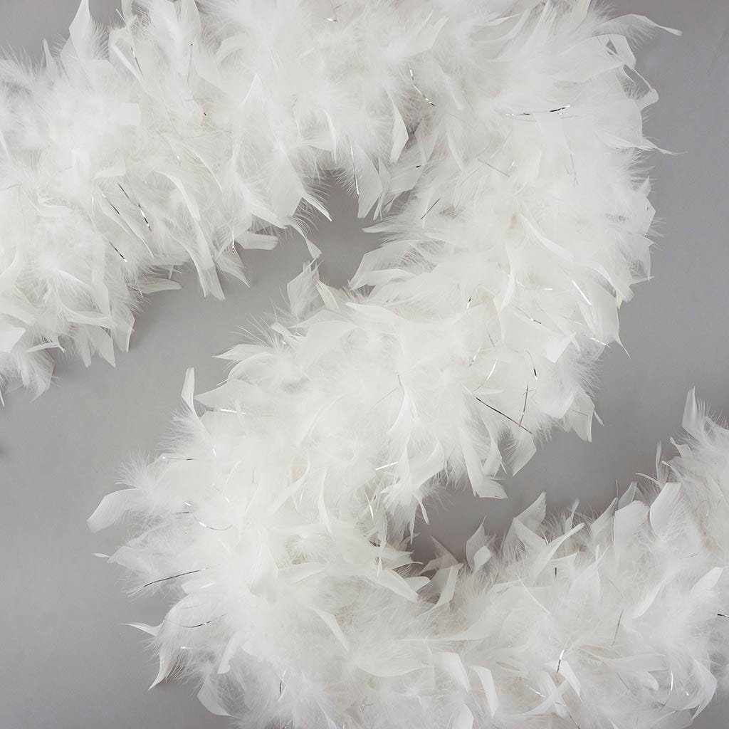 White Feather Boa with Silver Tinsel