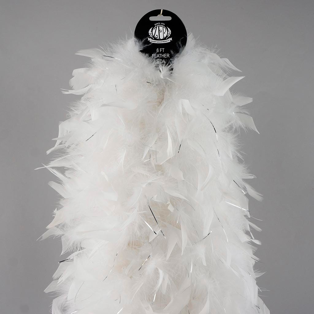 Chandelle Feather Boa with Lurex - Heavyweight  - White/Silver Lurex