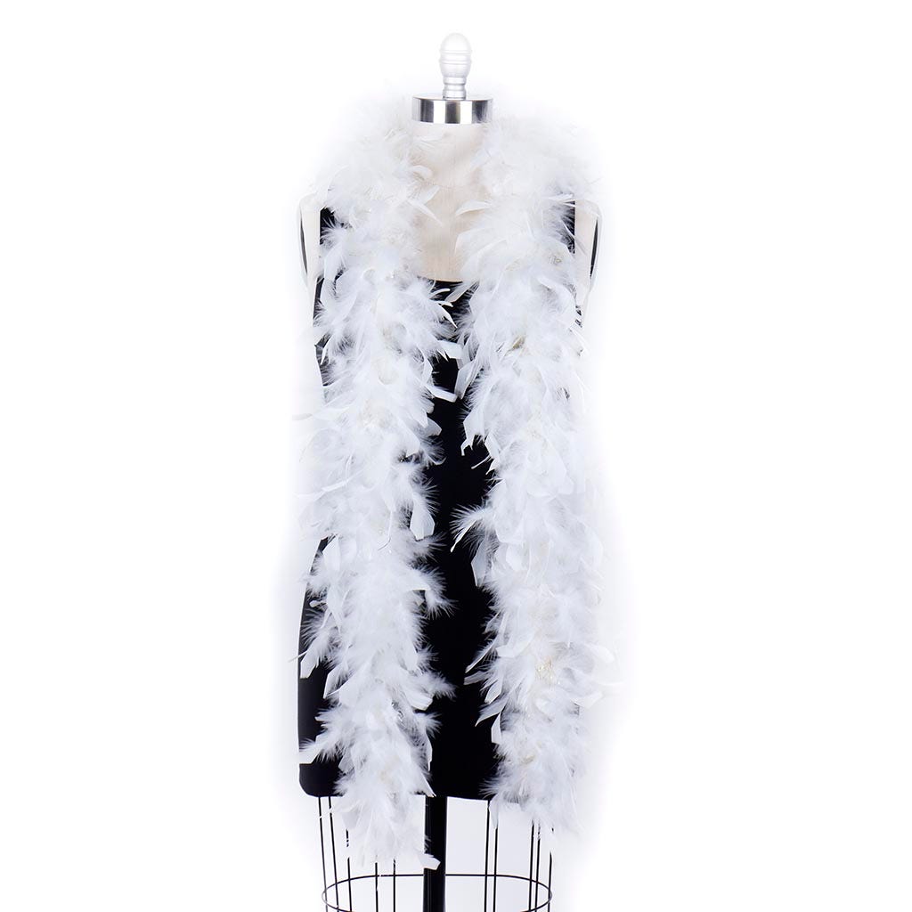 Chandelle Feather Boa - Lightweight - White with Gold Lurex