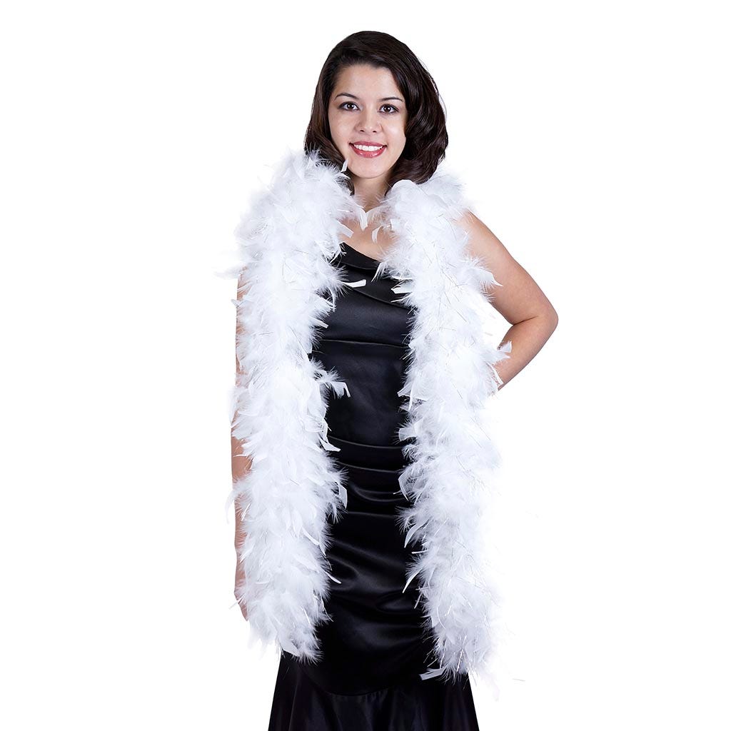 Chandelle Feather Boa - Medium Weight - White/Silver Lurex