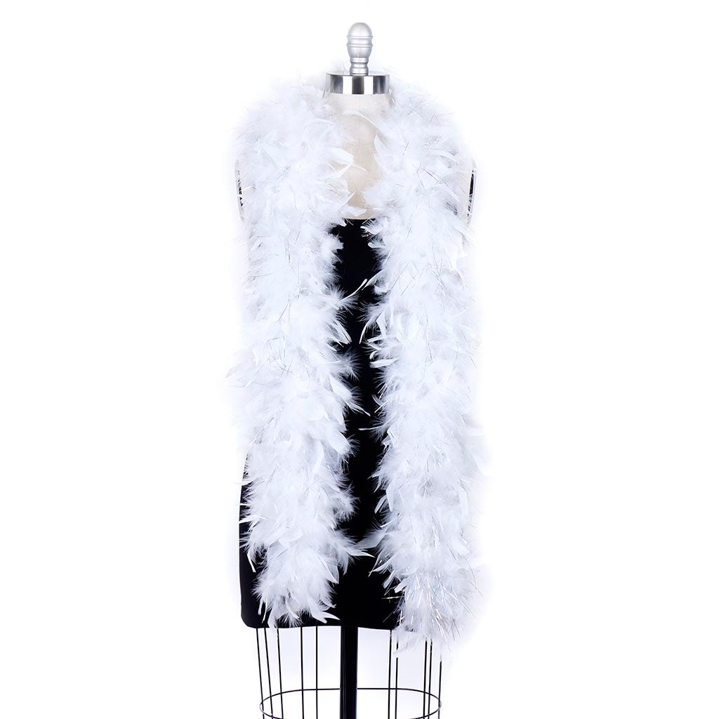 Chandelle Feather Boa - Medium Weight - White/Silver Lurex