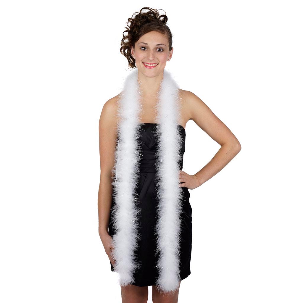 Full Marabou Feather Boa with Lurex - White/Silver Lurex