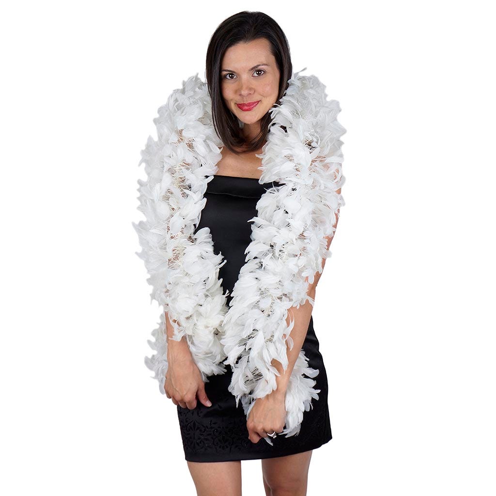 Stripped Coque Feather Boa - White