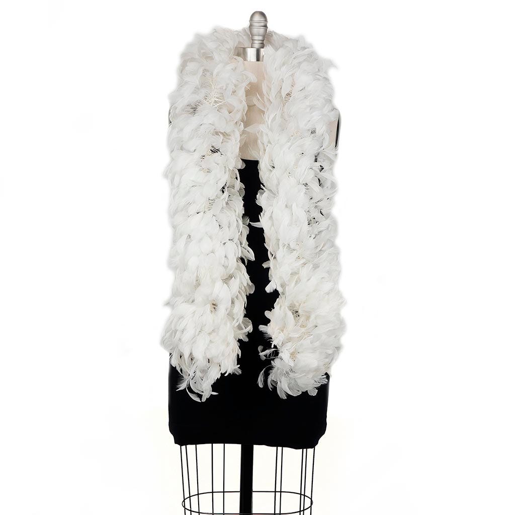 Stripped Coque Feather Boa - White