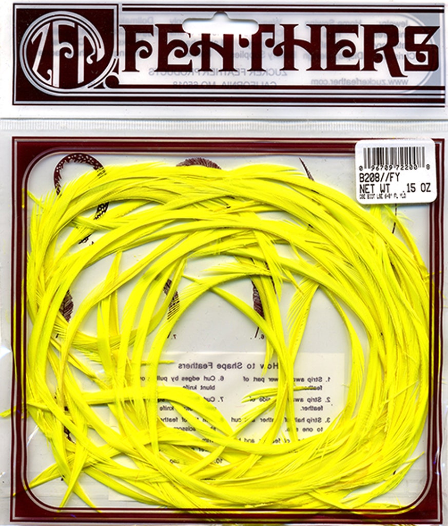 Loose Goose Biots Dyed Feathers 6-8" - Flourescent Yellow