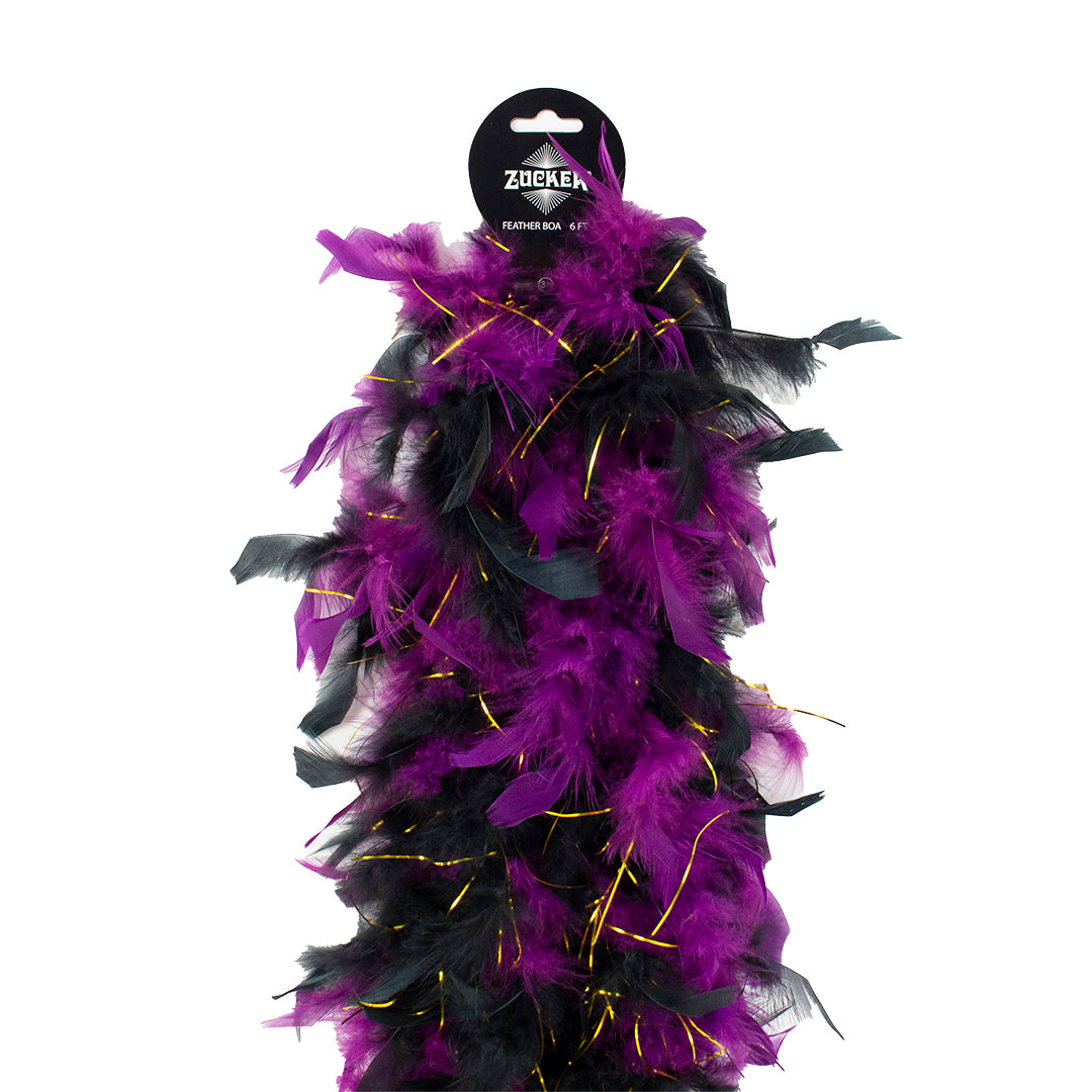 Chandelle Feather Boa - Lightweight - Black and Purple with Gold Lurex