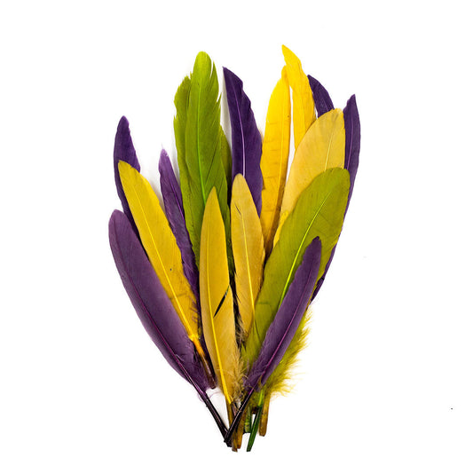 Indian Feathers | Loose Duck Cosse | Mardi Gras (Yellow/Green/Purple)