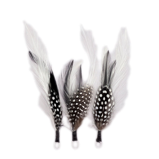 Hat Feathers - 3pc Black and White Polka Dot Feather Picks