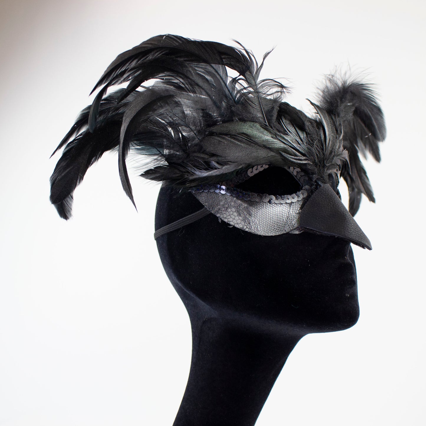 Black & Silver Raven Feather Costume Mask