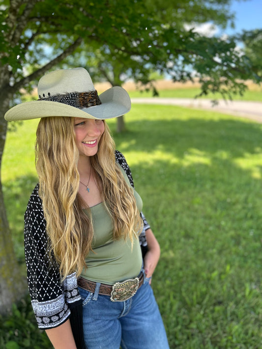 Natural Pheasant and Guinea Feather Hat Band