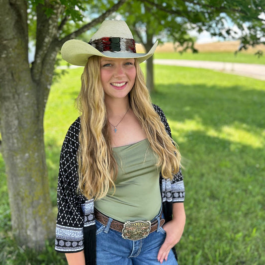 Natural Bronze Lady Amherst, Dark Heart and Blue Almond Pheasant Feather Hat Band