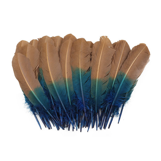 Ombre Turkey Quill Feathers 10-12" Dip .25 lb - Dark Turquoise/ Camel