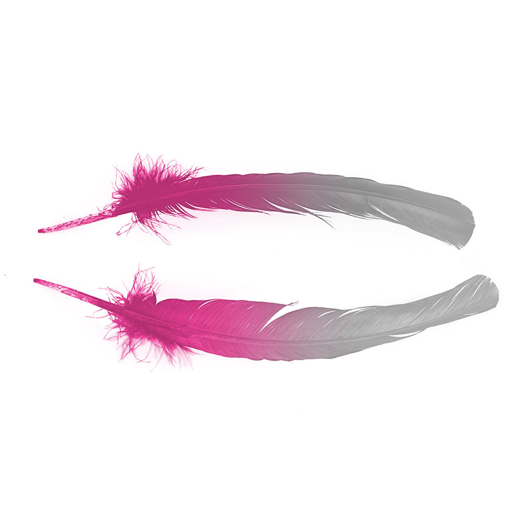 Ombre Turkey Quill 10-12" Left Wing Tip Silver .25 lb - Silver-Shocking Pink