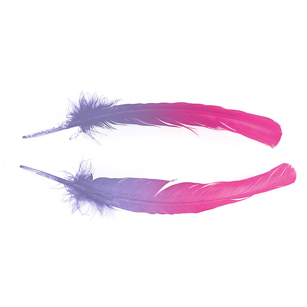 Ombre Turkey Quill 10-12" Left Wing Tip Silver .25 lb - Shocking Pink-Lavender