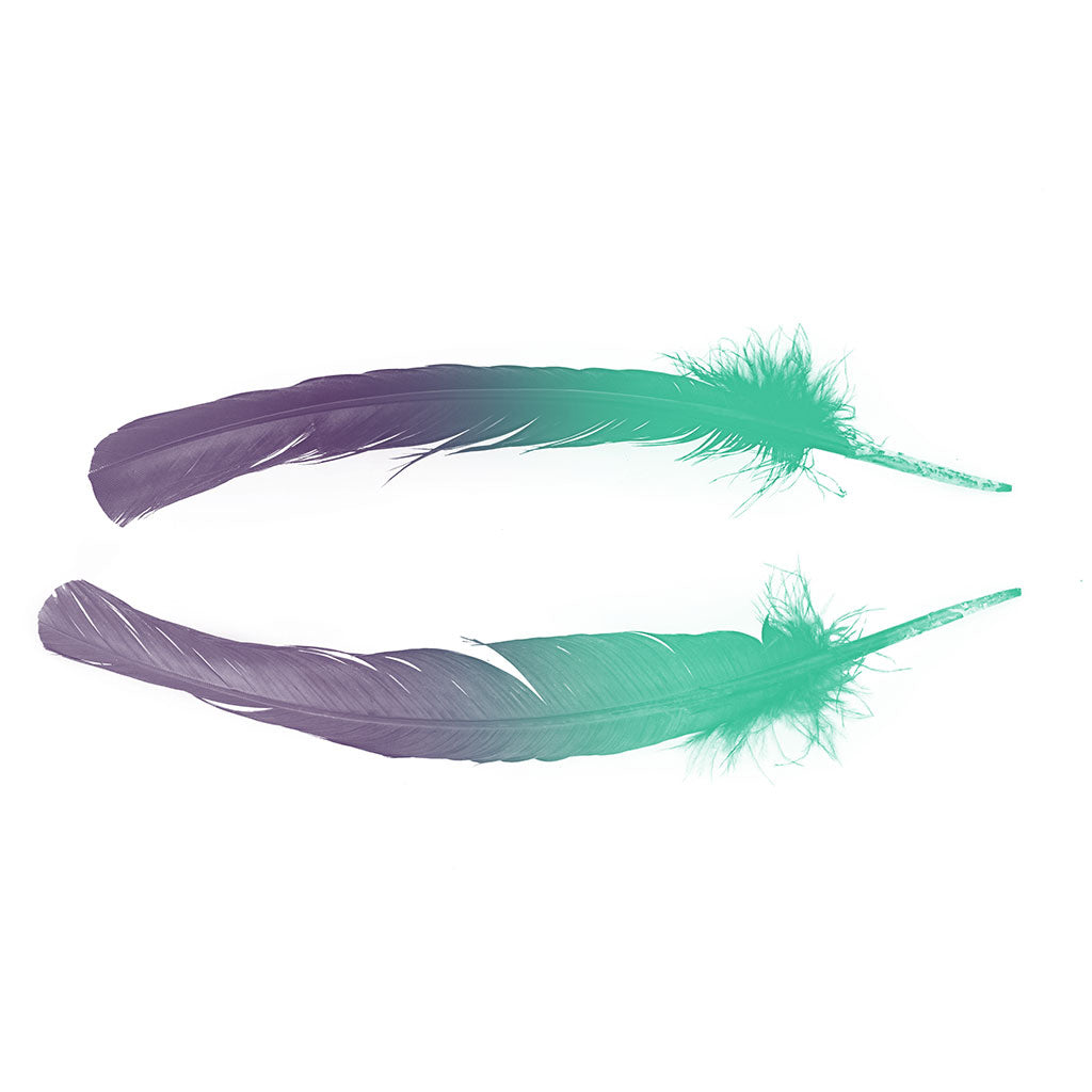 Ombre Turkey Quill 10-12" Right Wing Tip Silver .25 lb - Shocking Pink-Mint