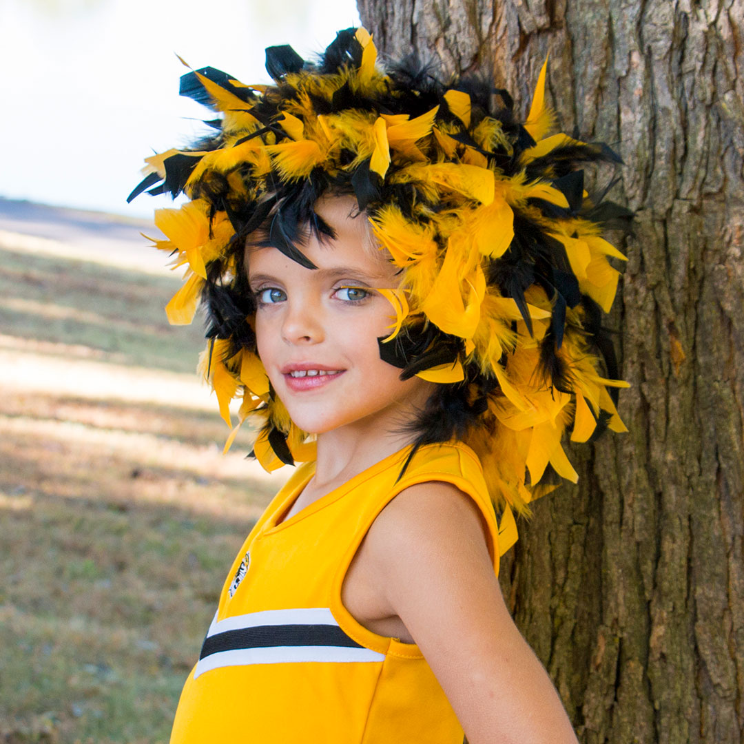 Chandelle Feather Wig-Mixed - Black/Gold Lurex