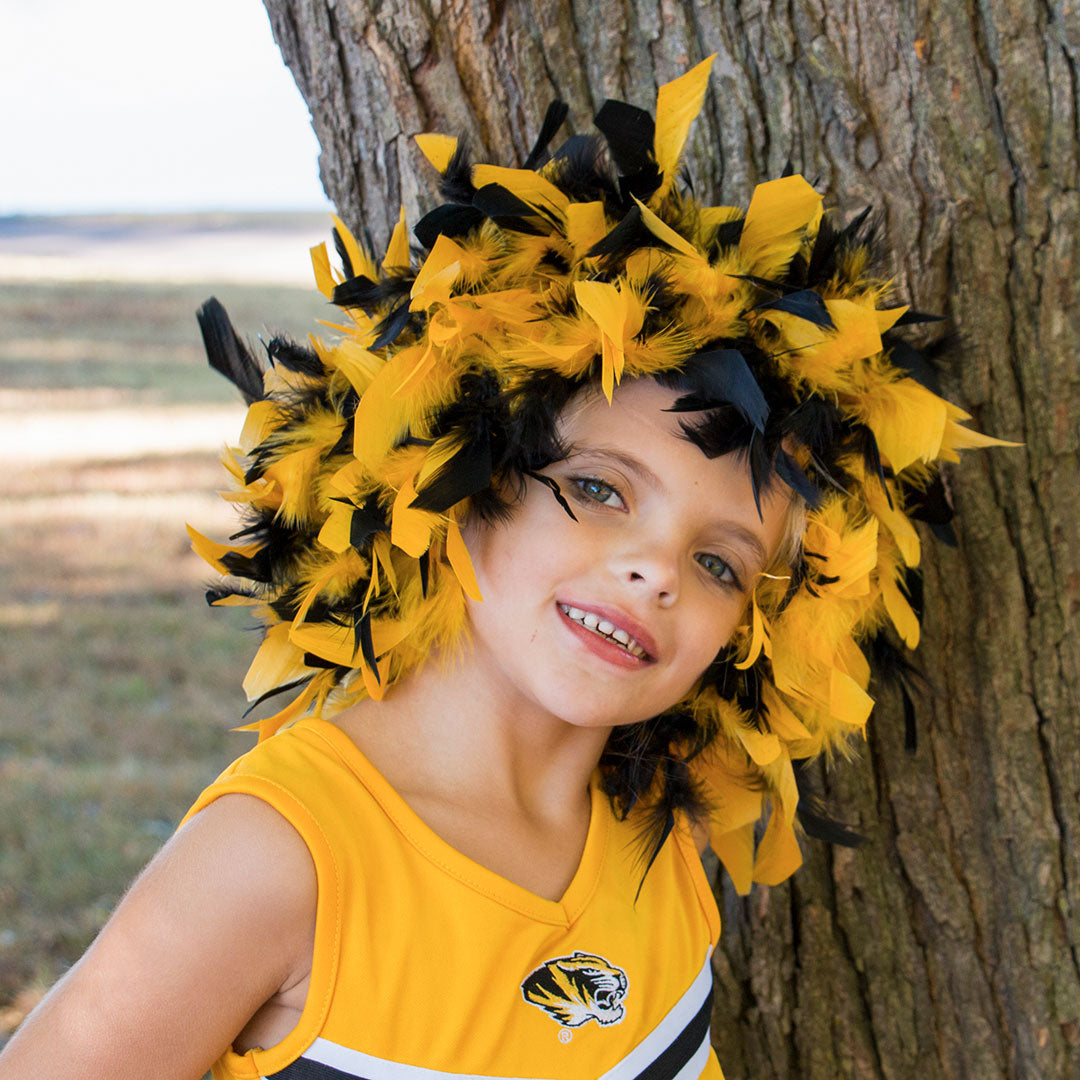 Chandelle Feather Wig-Mixed - Black/Gold Lurex