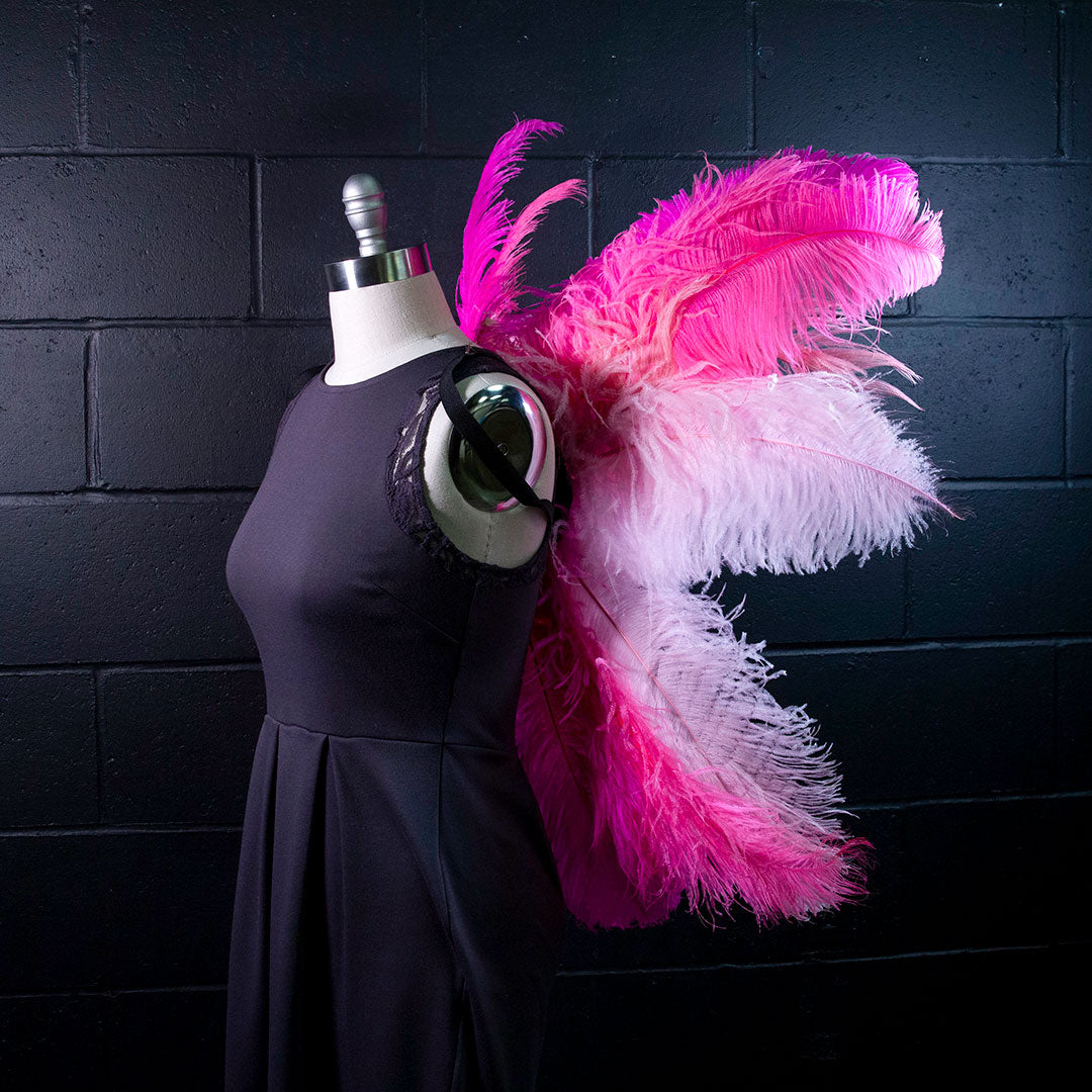 Medium Upcycled Ostrich Feather Costume Wings - Flamingo