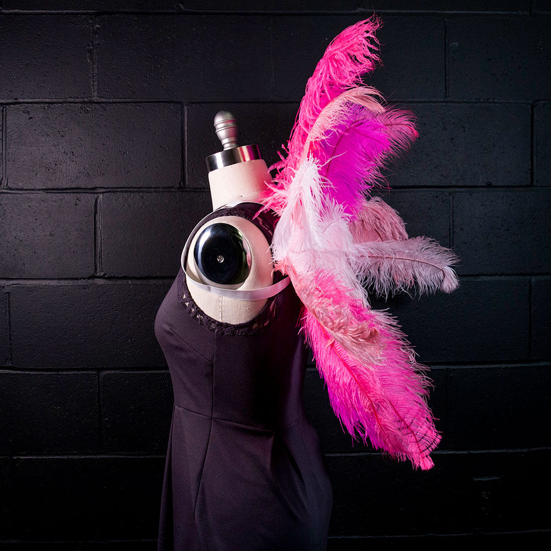 Medium Upcycled Ostrich Feather Costume Wings - Flamingo