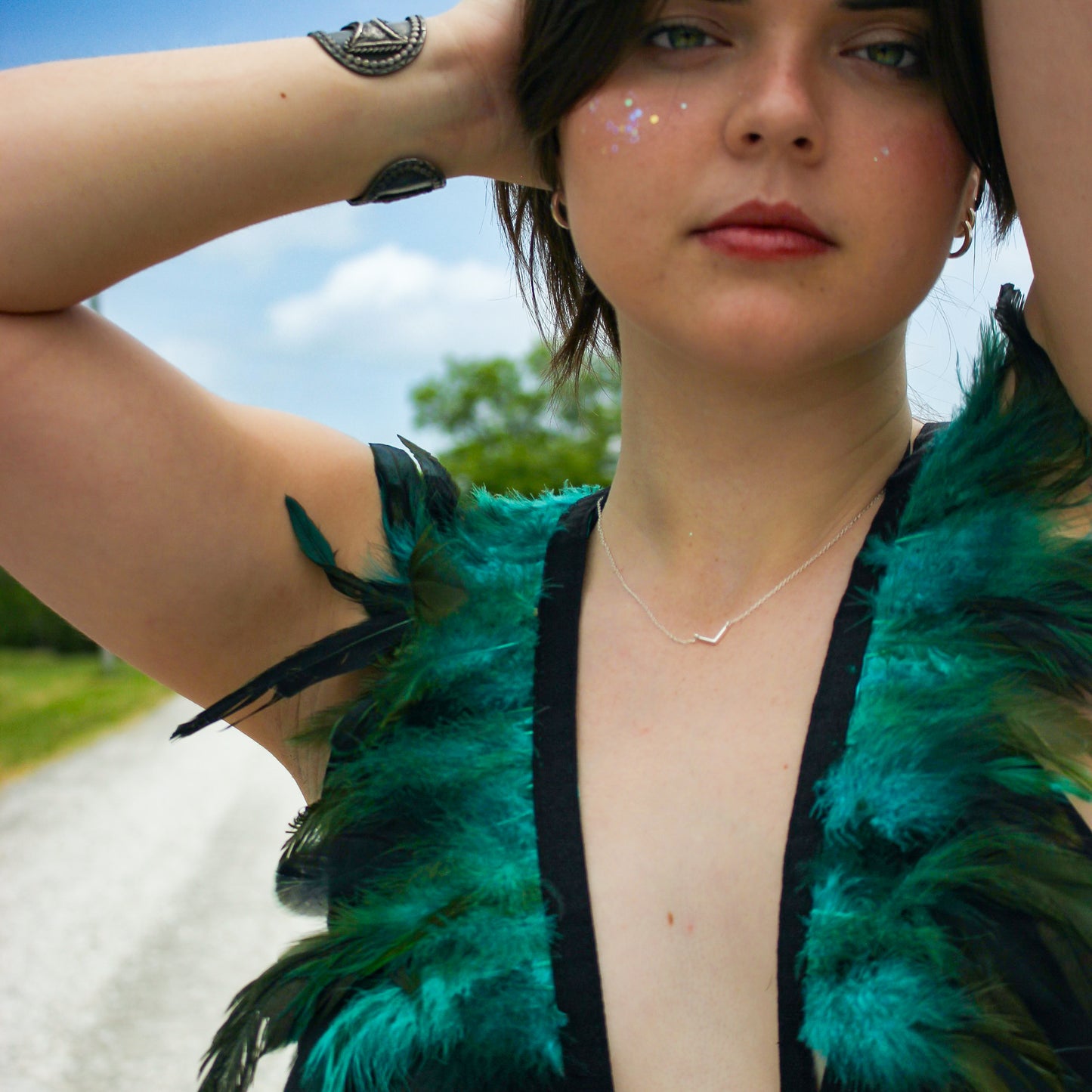 Dakota Feathers Down Harness - Dark Aqua