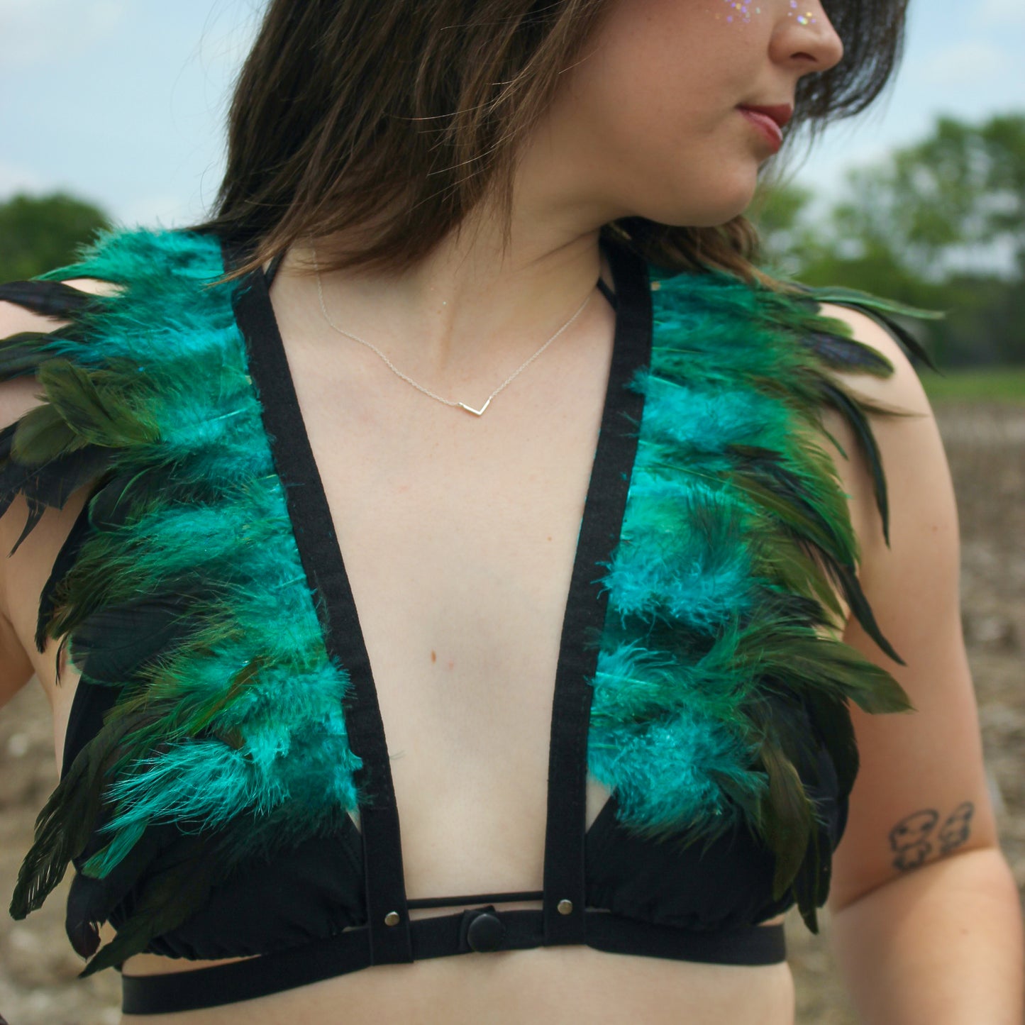 Dakota Feathers Down Harness - Dark Aqua