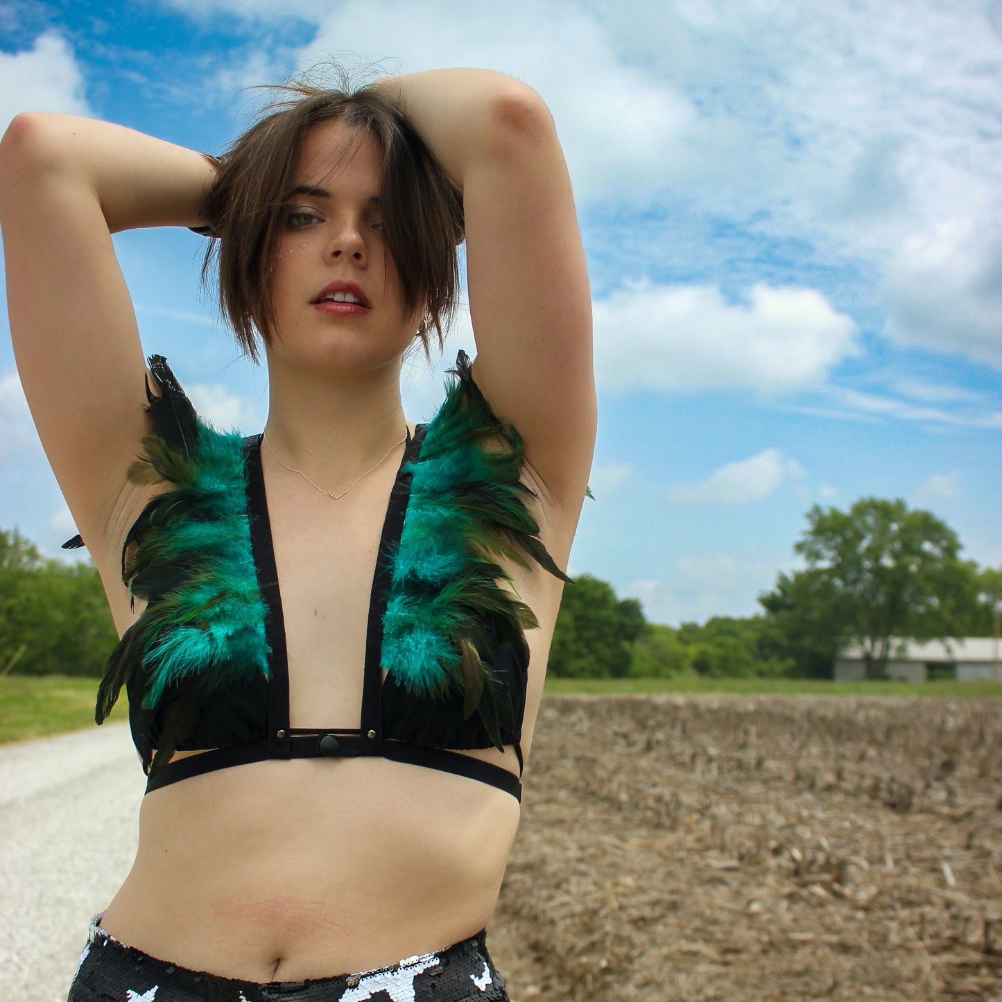 Dakota Feathers Down Harness - Dark Aqua