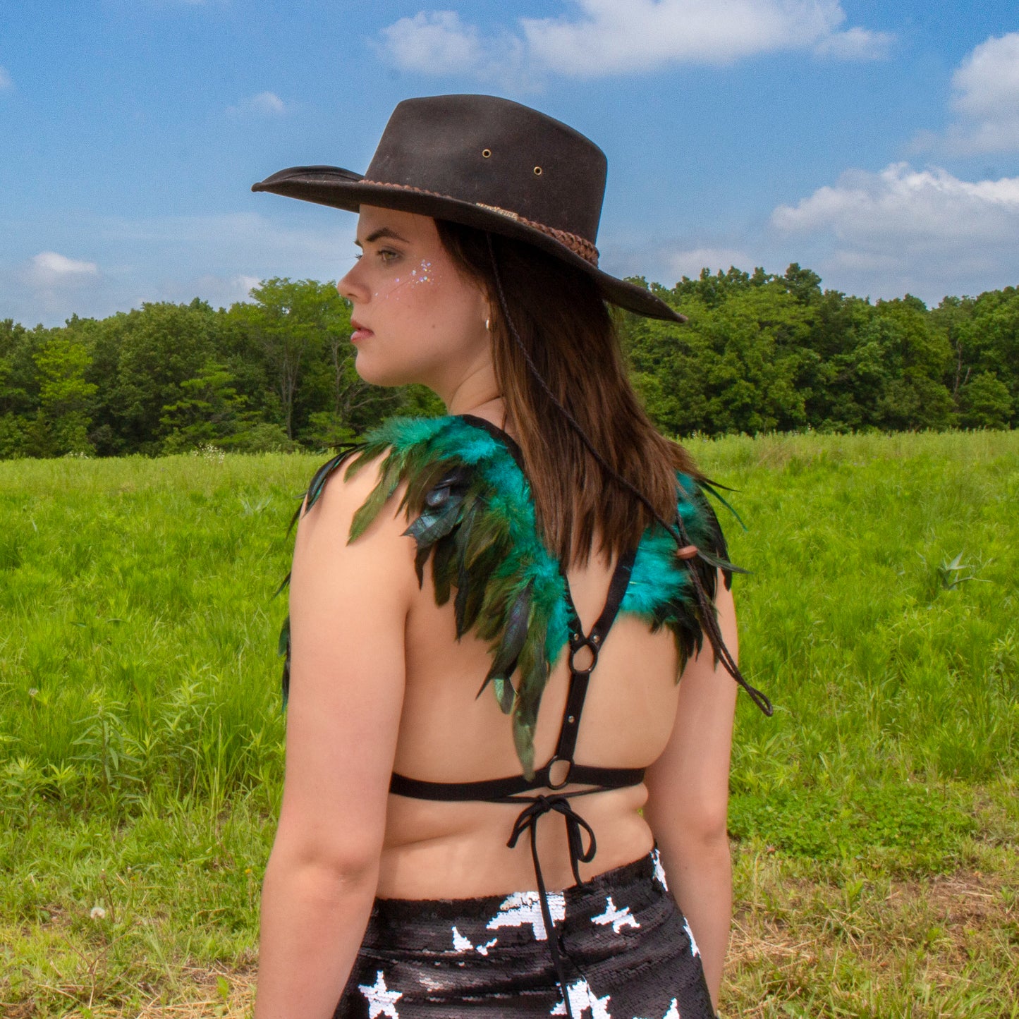 Dakota Feathers Down Harness - Dark Aqua