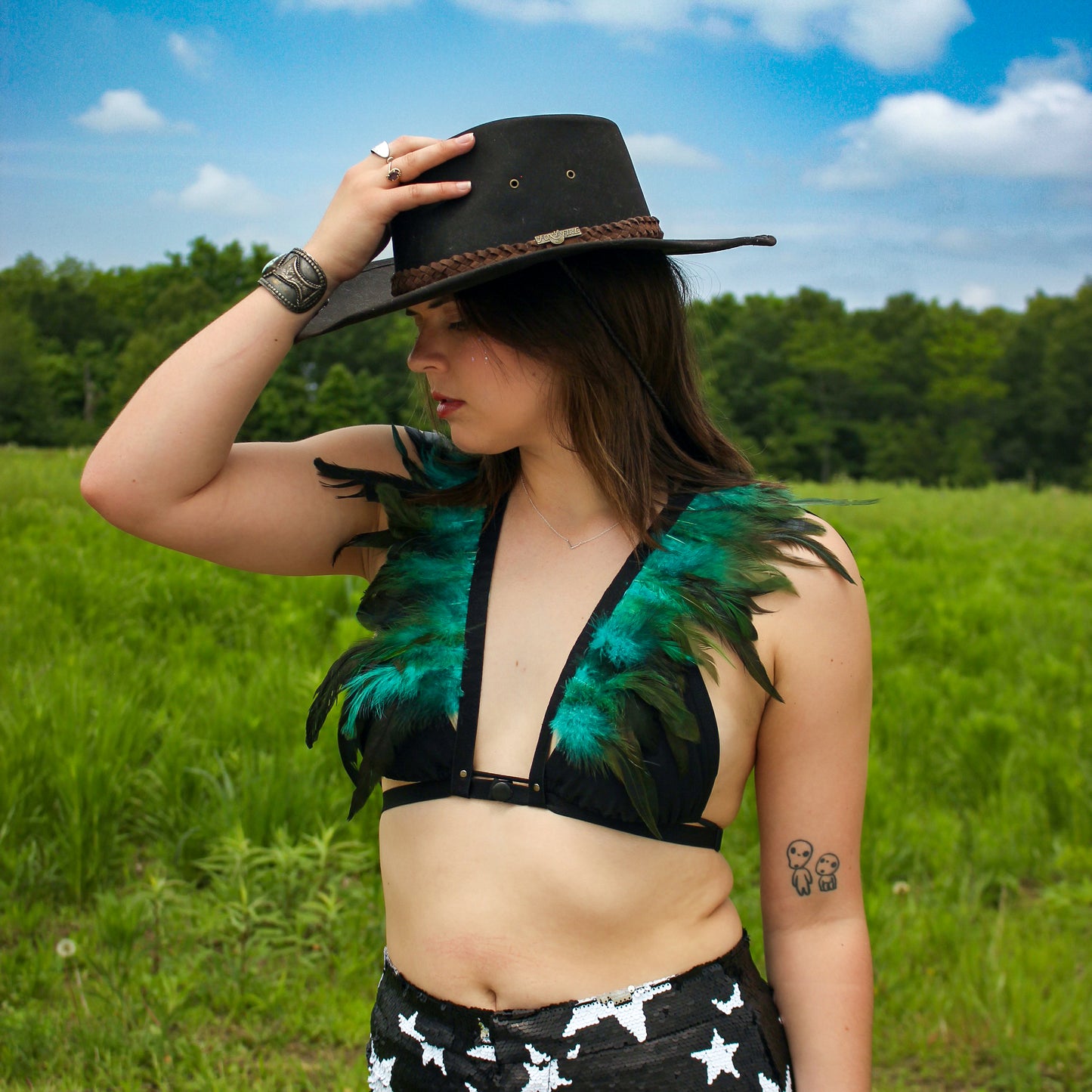 Dakota Feathers Down Harness - Dark Aqua