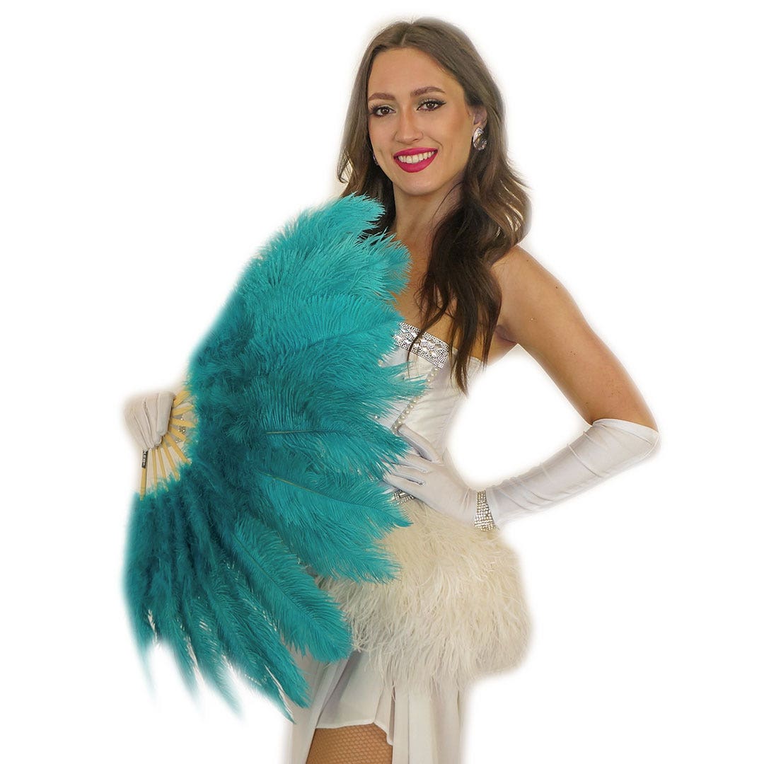 Ostrich Feather Fan w/Marabou - Dark Aqua