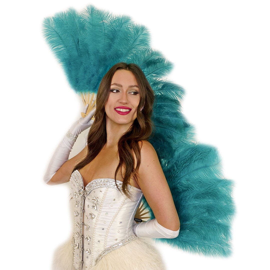 Ostrich Feather Fan w/Marabou - Dark Aqua