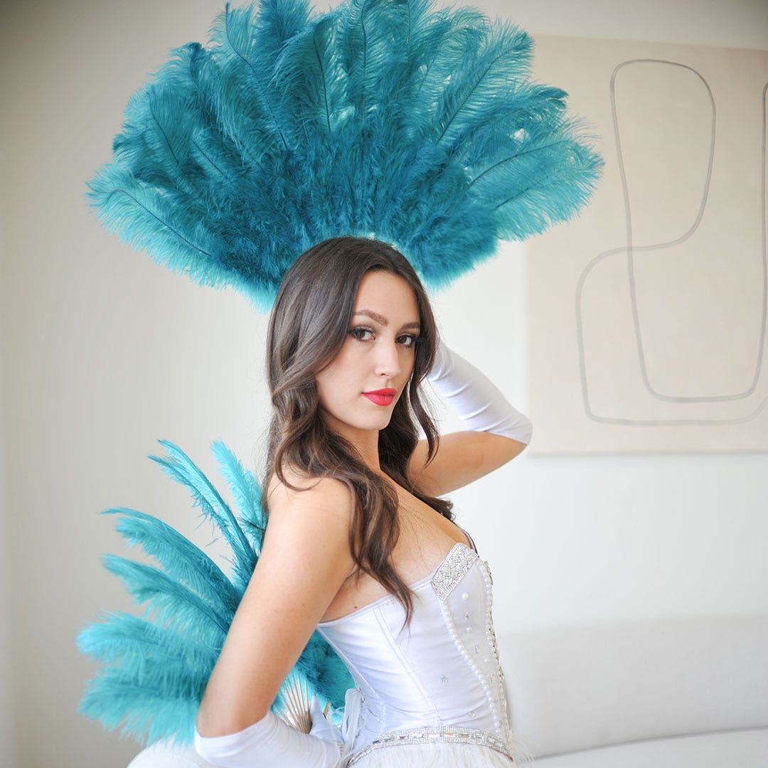 Ostrich Feather Fan w/Marabou - Dark Aqua