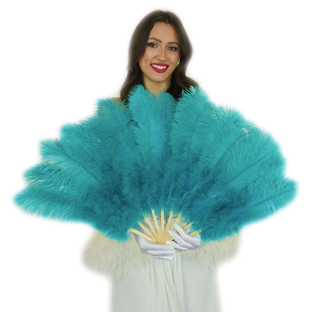 Ostrich Feather Fan w/Marabou - Dark Aqua