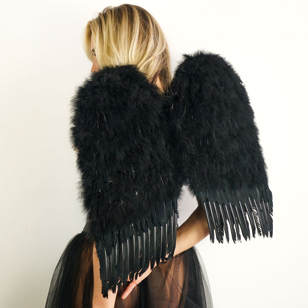 Medium Angel Costume Wings-Black