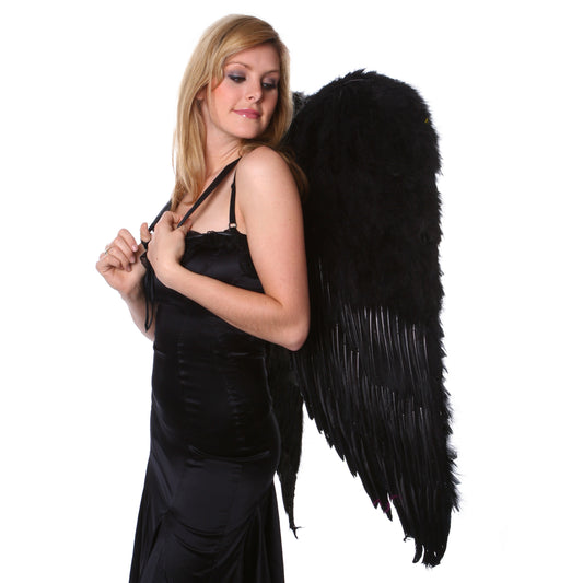 Adult Black Angel Costume Wings - Large Halloween Cosplay Feather Wing