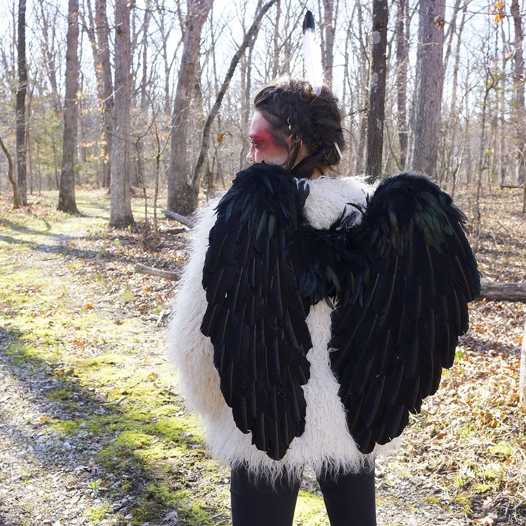 Large Black Angel Costume Wings - Dark Fairy Halloween Cosplay Feather Wing