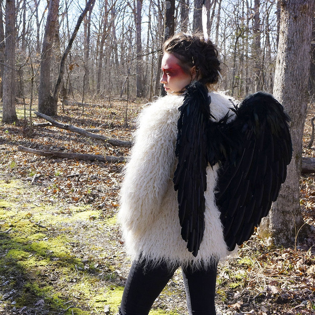 Large Black Angel Costume Wings - Dark Fairy Halloween Cosplay Feather Wing