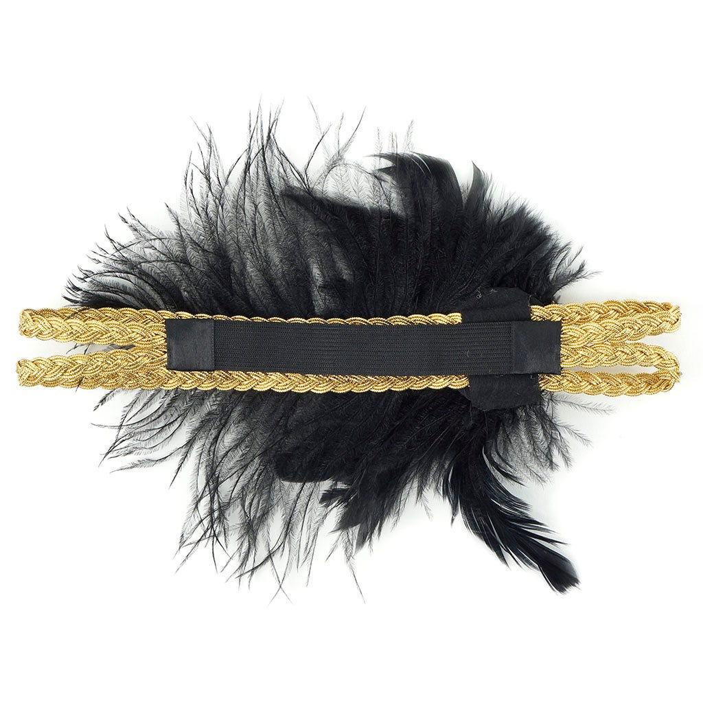 Feather Headband w/Ostrich/Schlappen Black/Gold