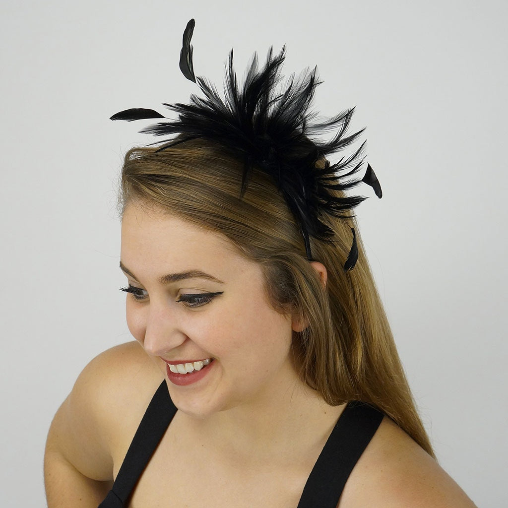 Feather Headband w/Rooster Hackle/Stripped Coque Black